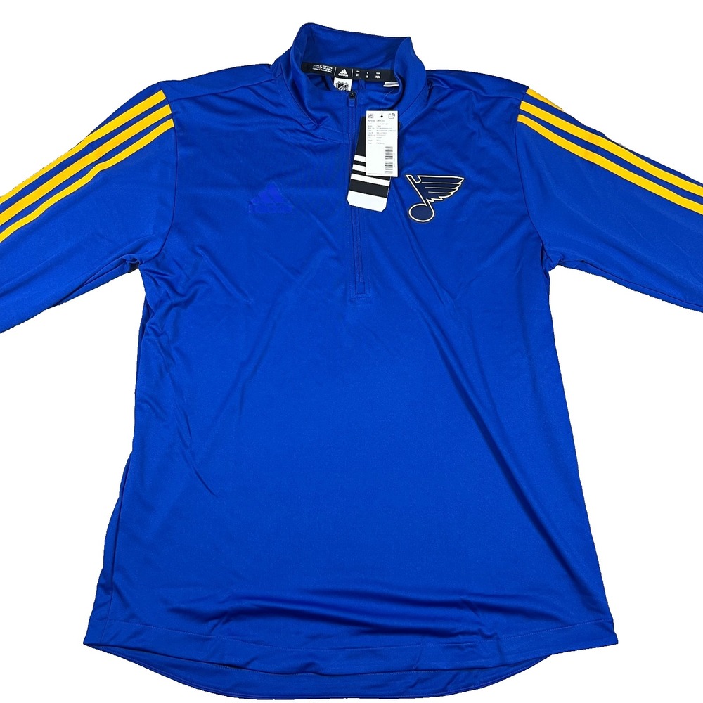 Adidas NHL Mens M Blue Striped‎ St. Louis Aeroready 1/4 Zip Pullover Shirt NWT